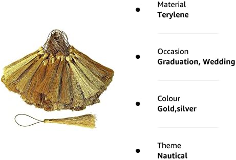 100 PCS Gold Tassels, 5 inch Gold Bookmark Tassels Silky Tassels Mini Craft Tassels Thread Tassels Charm Tassel Silky Floss Bookmark Tassels with Loops for Jewelry DIY Crafts