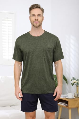 Image of Post Shoulder Surgery Shirts for Men Tear Away Recovery Short Sleeve Full Open Side Snap Chemo Adaptive Shirt