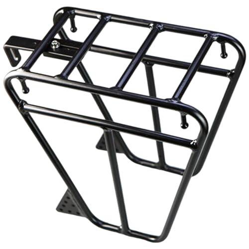 Kalastussaari Front Bike Rack, Heavy Duty Aluminium Alloy Multipurpose Trapezoidal Design Bike Cargo Rack with Adjustable Connecting Rod for Cargo Luggage