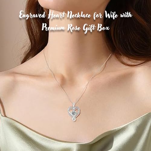 Engraved Heart Necklace for Wife with Premium Rose Gift Box, I Love You Forever And Always Engraved Heart Necklace, 925 Silver To My Wife Necklace From Husband Wedding Anniversary Birthday Gifts3
