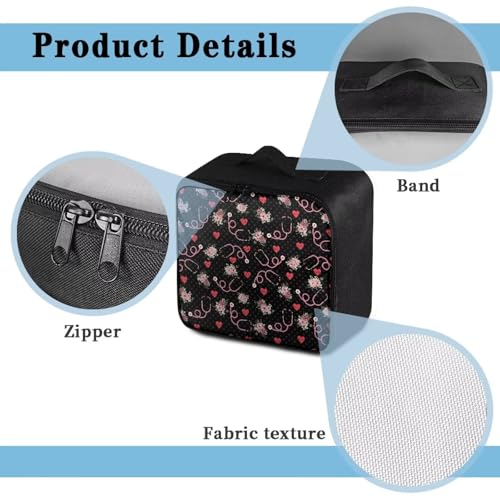 Image of Gomyblomy First Aid Bag Empty Stethoscope Flowers Small Medicine Bag Travel Medical Supplies Storage Bag with Zippers and Handle Black First Aid Pouch for Home School Dorm
