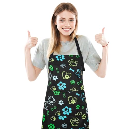 XLSXEXCL Dog Grooming Waterproof Apron with 2 Pockets, Cute Puppy Pet Apron