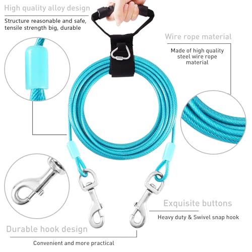 Dog Tie Out Cable and Stake,30FT Outside Dog Run Cable Leash&Chain with Hand Strap for Camping and Yard, 16'' Heavy Duty Anti Rust Spiral Stake for Small-Large Dogs Up to 125lbs (Teal, 125lbs 30FT) - Image 5