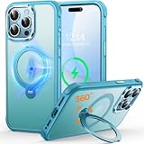 Picture of Cutelfon O3 Mag-Stand Designed for iPhone 15 Pro Case with 360° Spin Stand, [Compatible with mag Safe][Super Skin Feeling] Translucent Matte Magnetic Slim Phone Case 6.1 inch, Matte Lake Blue