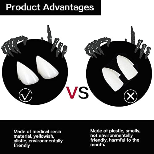 GUIRUO Vampire Teeth Custom Fangs Vampire Fangs Fake Denture for Cosplay Party Props Halloween Party Fangs Favors (13mm, 15mm, 17mm), White, 3Pairs