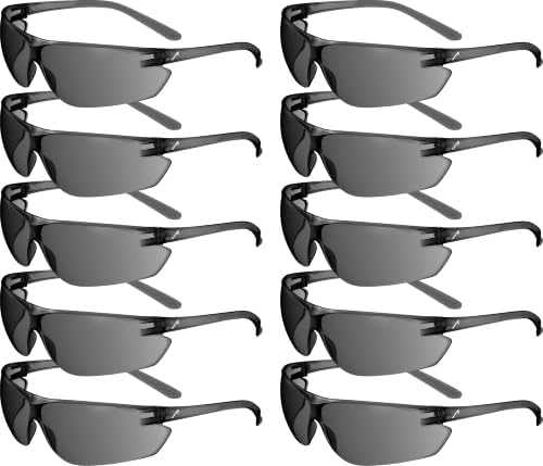 ACE FL-15G Schutzbrille getönt, Anti-Beschlag, EN 166, 10er-Pack | Polycarbonat, 15 g leicht, Blendschutz, Panorama-Sicht, Seitenschutz, UV-385-Schutz, für Bau, Garten und Außenarb