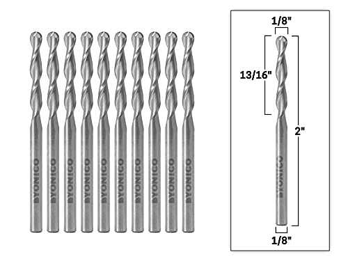 Image of YONICO Carbide Ball Nose End Mill CNC Router Bits 2 Flute Spiral (10 Pack) 1 /8-Inch Dia. 1 /8-Inch Shank 34201-SC-10PK