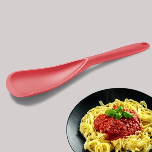Cooking Spoon for Nonstick Cookwares, Silicone Spoon for Mixing, Scoop, and Scrape,Seamless Design, 12.6'', Red