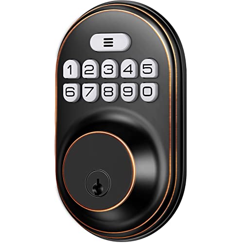 Keyless Entry Door Lock, Kawden Electronic Deadbolt With Keypads, Auto Lock, 1 Touch Locking, 20 User Codes With Anti-Peeking Password, Easy Installation, Oil Rubbed Bronze&Satin Nickel #TOP1