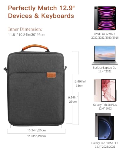 Image of MoKo 13 Inch Tablet Sleeve Bag Carrying Case with Shoulder Strap Handle | Fits iPad Pro 13-inch M5, iPad Air 13-inch M4 /M3, iPad Pro 12.9 M2 /M1 and Galaxy Tab S8+ /S9+ 12.4, Black &Gray