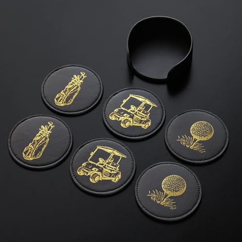 Golf Theme Coaster Set with Holder