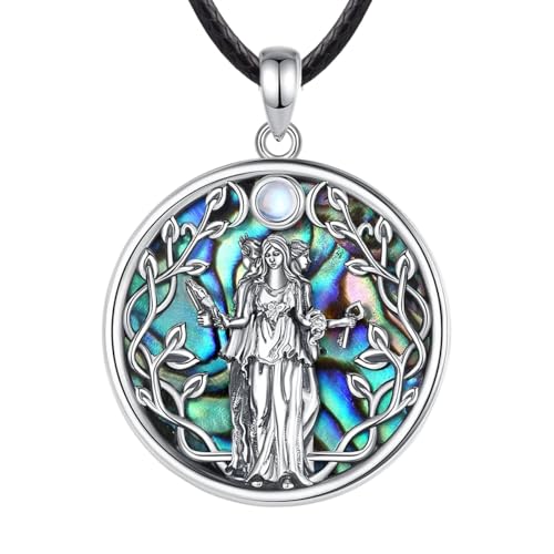 Collier déesse triple lune argent 925 et nacre abalone véritable