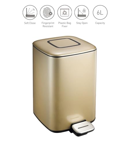 Image of Obsessions Step Dustbin with Fingerprint Resistant, 6 Liters, Champagne Gold