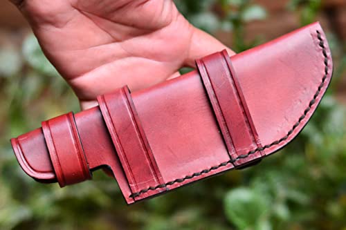 Alzafash Handmade Leather Knife Sheath, Edc Knife Holster, Belt Loop Case Holder, Horizontal Knife Sheath For Belt, Knife Case For Hunting,Fixed Blade,Tracker Knives (Color:garnet) #TOP2