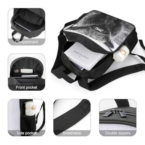 Black White Highland Cow Travel Backpack Casual Daypack Shoulder Bag with Adjustable Shoulder Straps for Hiking4