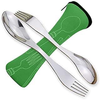 Pack of 2 Portable Stainless Steel Sporks Camping Cutlery Spoon Fork