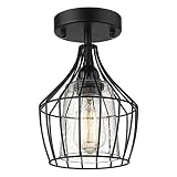 FOITTON 1-Light Semi Flush Mount, Industrial Close to Ceiling Light Fixture, Seeded Glass Lampshade,
