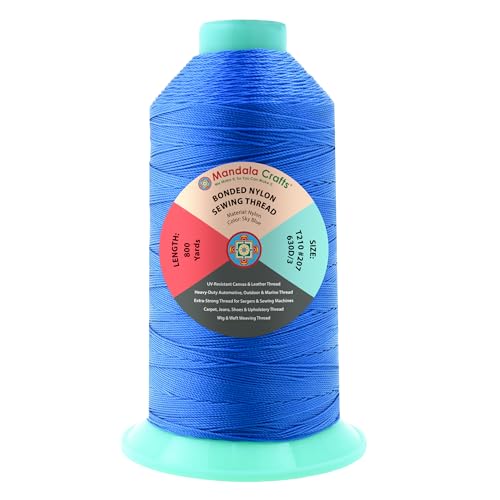 Mandala Crafts Size 207 630D T210 Sky Blue Bonded Nylon Thread, 800 YDs
