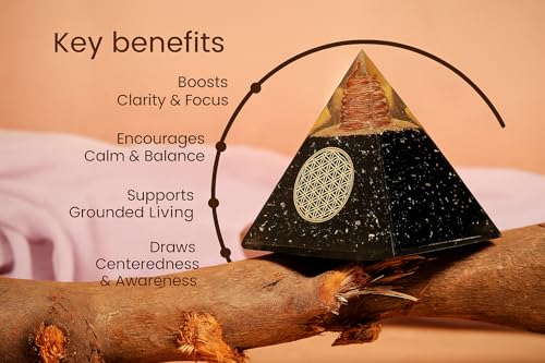 Image of Orgone Shungite Pyramid Like Black Tourmaline Orgone Pyramid Crystal Energy Decor with Quartz & Copper Sacred Geometry Desk Accent or Gift Handcrafted Spiritual Pyramid