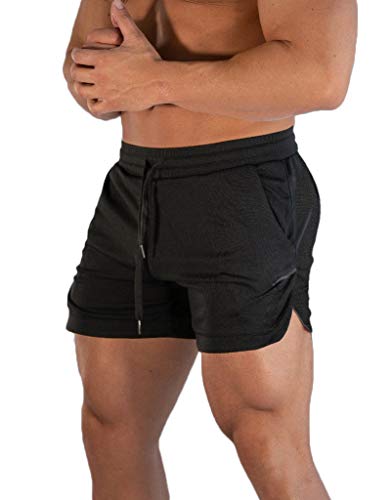 Flyfirefly Men's Gym Workout Shorts Running Lightweight Athletic Short Pants Bodybuilding Training Black #TOP3
