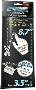 LightDims Customizable Dimming Sheets 1 Sheet Original Strength Dims 50-80% of Light, Medium Size 3.5x8.7 Retail Packaging