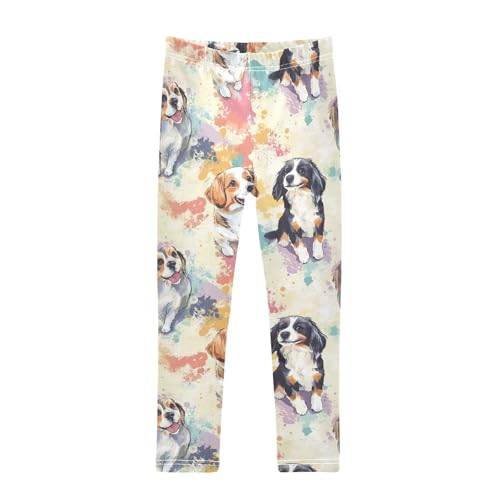 Dogs on Colored Girls Leggings,Workout Leggings for Girls Toddler Athletic Legging Size for 3-10T