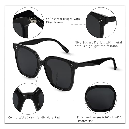 Trendy TAC Polarized Square Sunglasses for Women Men, Oversized Lightweight TR90 Frame UV400 Protection2