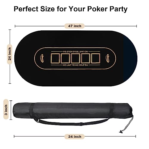 Sunmccn Poker Mat - 47 X 24 Inch Professional Rubber Poker Table Mat Topper For Texas Hold'em, Blackjack, And Casino Games - Folding Portable Design With Carrying Bag Included #TOP6