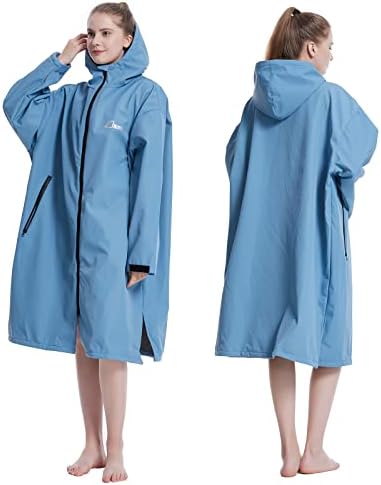 Oksun Waterproof Changing Robe for Adult,Windproof Long Sleeve Swimming Oversized Poncho Coat Surf Beach Robe with Hooded Blue