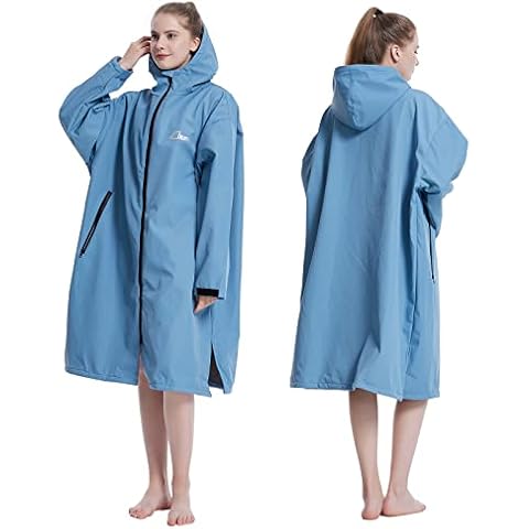 Oksun Waterproof Changing Robe for Adult,Windproof Long Sleeve Swimming Oversized Poncho Coat Surf Beach Robe with Hooded Blue Cover