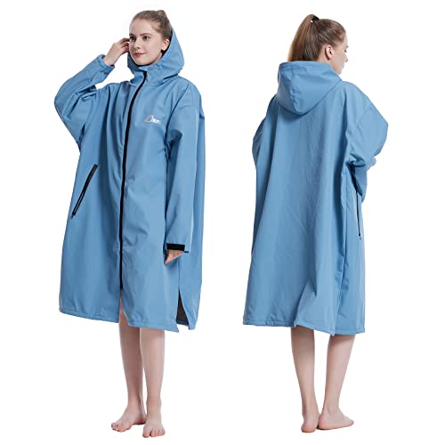 Oksun Oversized Waterproof Swim Parka: Windproof Warm Swimming Coat - Water Resistant Jacket - Thin Fleece Lined Surf Poncho (S-M, Blue) by Oksun - Used condition - US$50.82