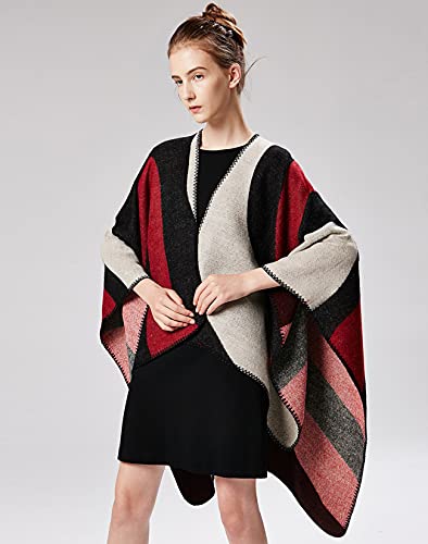 Immerguter Women's Shawl Wraps Sweater Poncho Cape for Fall Winter,Series 1-mmc-red - Thumbnail 5