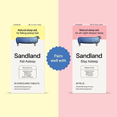 Sandland Fall Asleep, Natural Daily Sleep Supplement, 30 Dissolving Tablets, Magnesium, Valerian Root, L-Theanine, Peppermint Leaf, Made In The Usa #TOP7