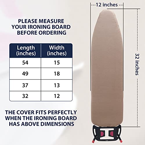 Seiritex Ironing Board Cover 15 X 54 Inch, Heat Reflective Hook And Loop Fasteners, Thick Padding With Elasticized Edges, 3 Layers Iron Board Cover (Brown) #TOP5