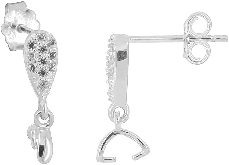 Sterling Silver CZ Teardrop Post Stud Earring Connector with Pinch Bail