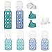 Lifefactory 6 Bottle Starter Set, (4) 4-Ounce Baby Bottle in Mint/Blanket, (2) 9-Ounce Baby Bottle in Kale/Blueberry, (2) Flat Caps, (2) Sippy Caps, (2) Stage 2 Nipples