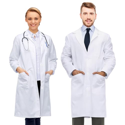 AIUNBEST Cotton Lab Coat Medical Laboratory Coat Women and Men Doctor Costume White Lab Coat Scientist Uniform Warehouse Coat Laboratory Work Wear 3 Pockets Perfect for Science Projects (S)