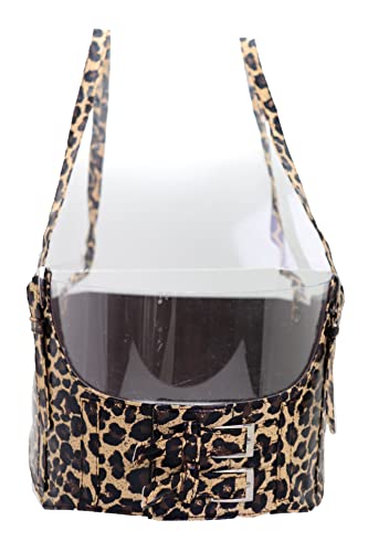 Women Leoaprd Elastic Fashion Belt - High Waist Wide Leopard Corset Straps Safari S M Brown