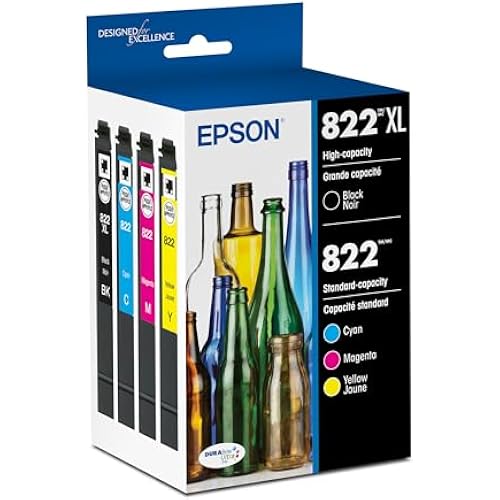 EPSON 822 DURABrite Ultra Ink High Capacity Black & Standard Color Cartridge Combo Pack (T822XL-BCS) Works with WorkForce Pro WF-3820,3823, 4820, 4830, 4833, 4834