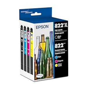EPSON 822 DURABrite Ultra Tinta – Paquete Combinado de Cartuchos Negro de Alta Capacidad y Color Estándar (T822XL-BCS) Funciona con WorkForce Pro WF-3820, WF-3823, WF-4820, WF-4830, WF-4833, WF-4834