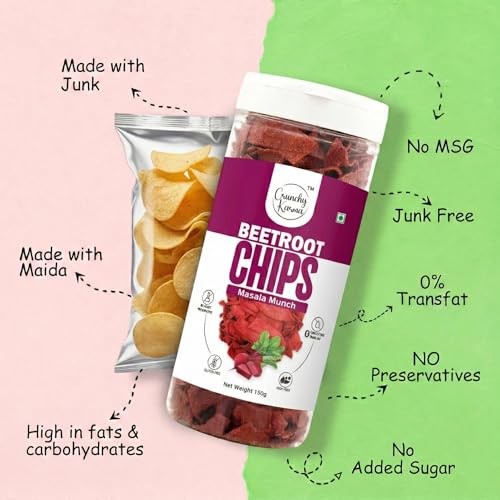 Image of Beetroot Chips Masala Flavor | Healthy Baked Vegetable Chips | Healthy Gluten Free Snack | High Fiber & Low Cholesterol Veg Chips | No Added Preservatives | Crispy Beetroot Snacks for Kids & Adults | 150g