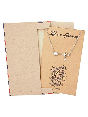 Quan Jewelry Arrow Necklace With Heart Charm Sideways Arrow Pendant, Graduation Gifts Dream Necklace With Inspirational Quote Greeting Card, Adjustable Chain 16" To 18" Silver Tone #TOP4