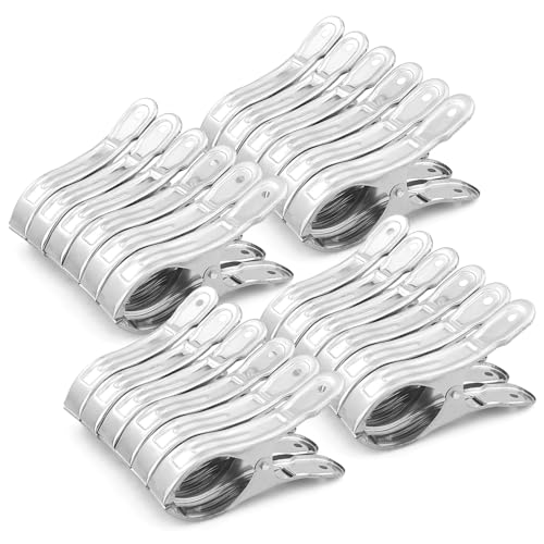 24 clips de acero inoxidable, 12 cm de largo para toallas, baño, ropa de cama, alfombra y ropa gruesa, pinzas de metal para playa, vacaciones, piscina al aire libre (plata)