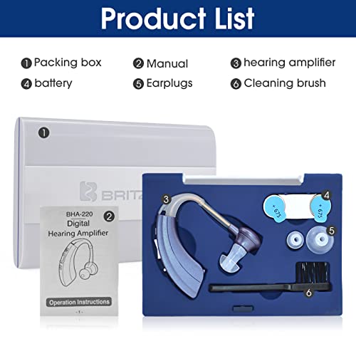 Digital Hearing Amplifier By Britzgo Bha-220. 500Hr Battery Life, Modern Blue, Doctor And Audiologist Designed #TOP6