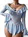Neohouny Lingerie Sets for Women Sexy Mesh Babydoll Dress Off Shoulder Sleeve Ruffle Sheer Tops Sleepwear Set Wine Light Blue S