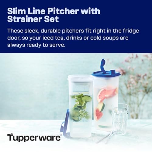 Tupperware Slim Line 2-Pitcher Set in Blue, Dishwasher Safe and BPA Free (2L / 8.4 Cups, Set of 2) by Tupperware - Image 2