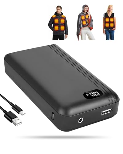 Evolpor Heated Vest Battery Pack 20,000mAh, 5V 3A USB & 7.4V 3A DC Output, Digital LED Display, Portable Charger for Heated Gilet, Jacket, Heated Throw Blanket, Phones & Laptops