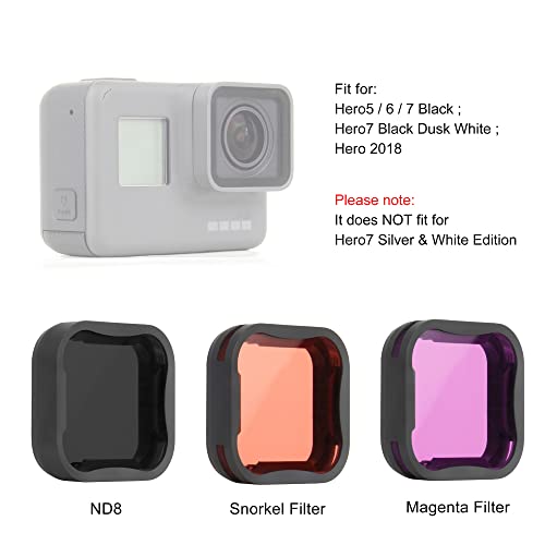 Image of GEPULY 3 Pack Camera Lens Filter Set for GoPro Hero 5 /6 /7 Black /Hero (2018) Cameras, ND8 Filter Dive Filters(Light Red and Magenta Filter) - Used on Camera Lens Directly