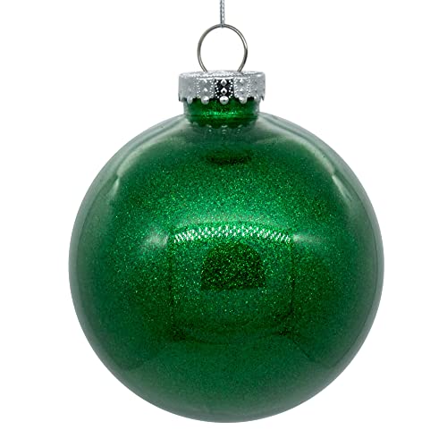 Vickerman 4.75" Clear Ball Christmas Ornament with Green Glitter Interior. This Item Comes with 4 Ornaments per Unit.