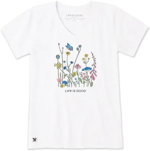 Life is Good. Women's Butterfly Flowers Short Sleeve Crusher-LITE Tee, Cloud White